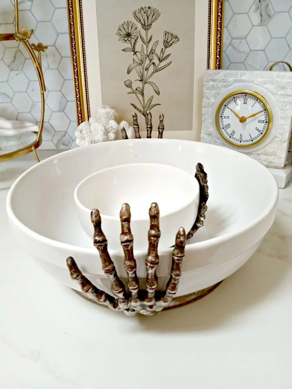 2 PC EXQUISITE SKELETON HANDS X LARGE BOWL & Dip BOWL